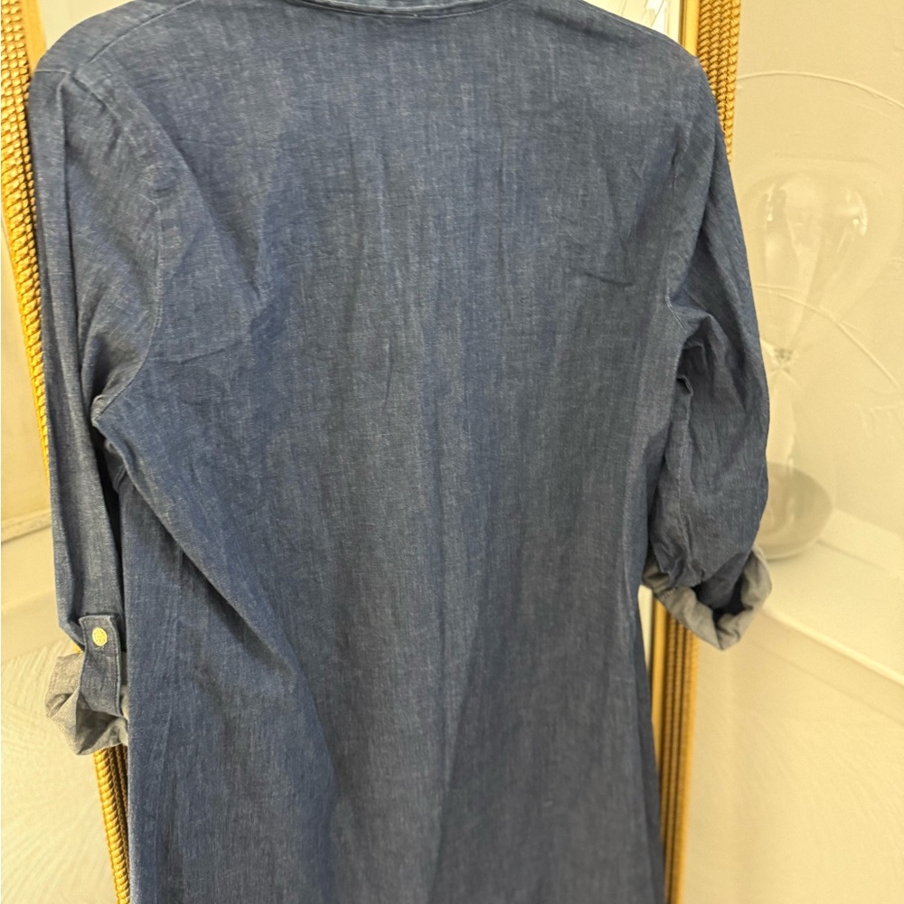 Anne Klein Blue Denim Dress with Gold Accents - Picture 6 of 8